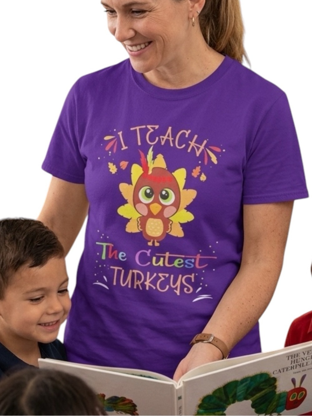 Port Company Teacher Tee Shirt 'I Teach The Cutest Turkeys' Purple Women 3X